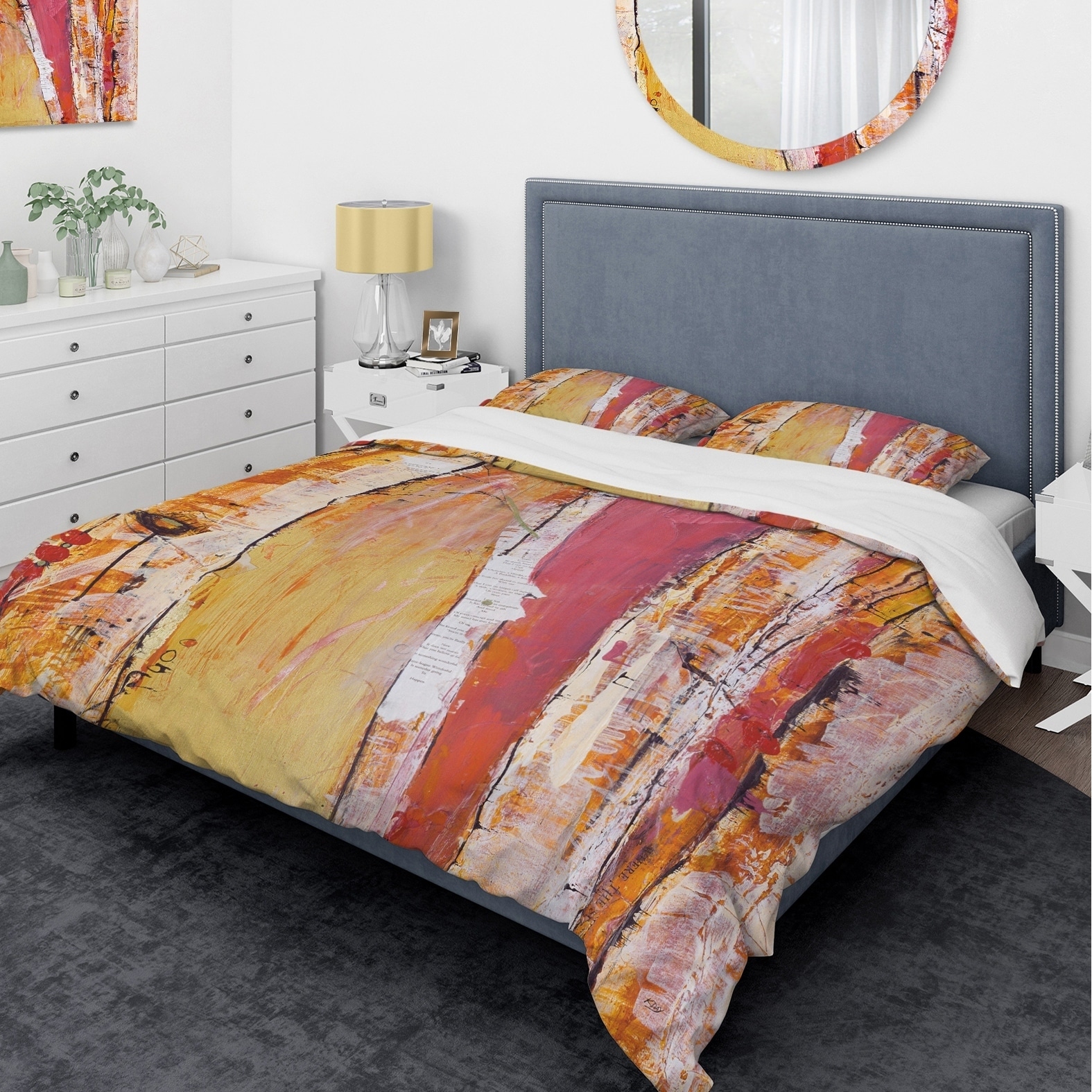 Designart 'Orange Glam Natural Wood' Glam Bedding Set -