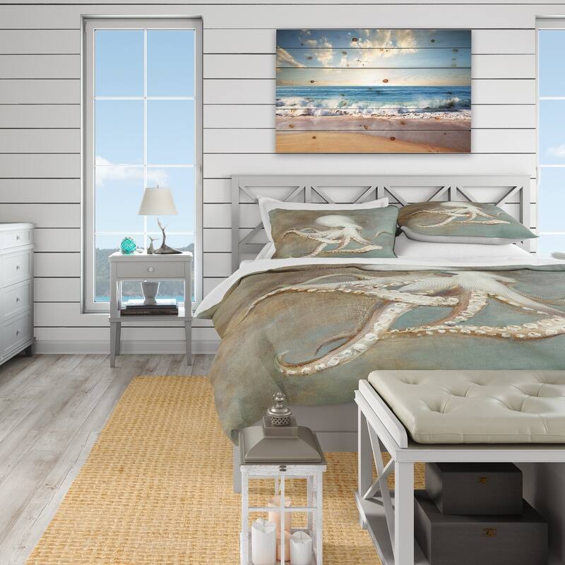 Designart 'Octopus Treasures from the Sea' Coastal Bedding Set - Duvet Cover & Shams