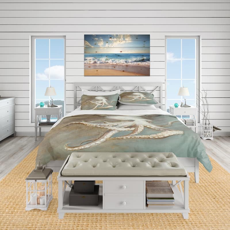 Designart 'Octopus Treasures from the Sea' Coastal Bedding Set - Duvet Cover & Shams