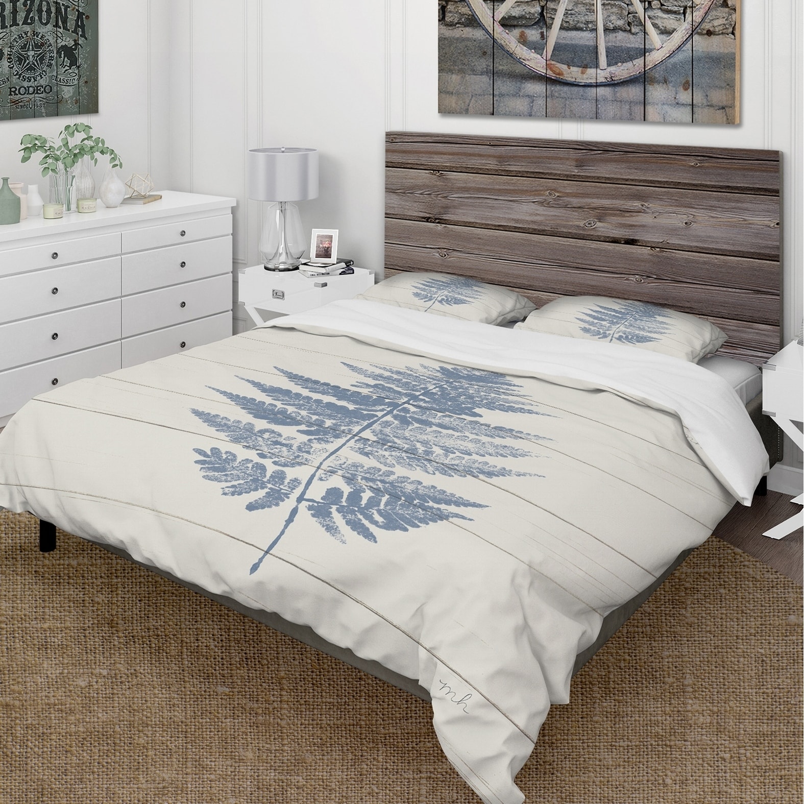 Shop Designart Blue Fern Print On Wood I Cottage Bedding Set