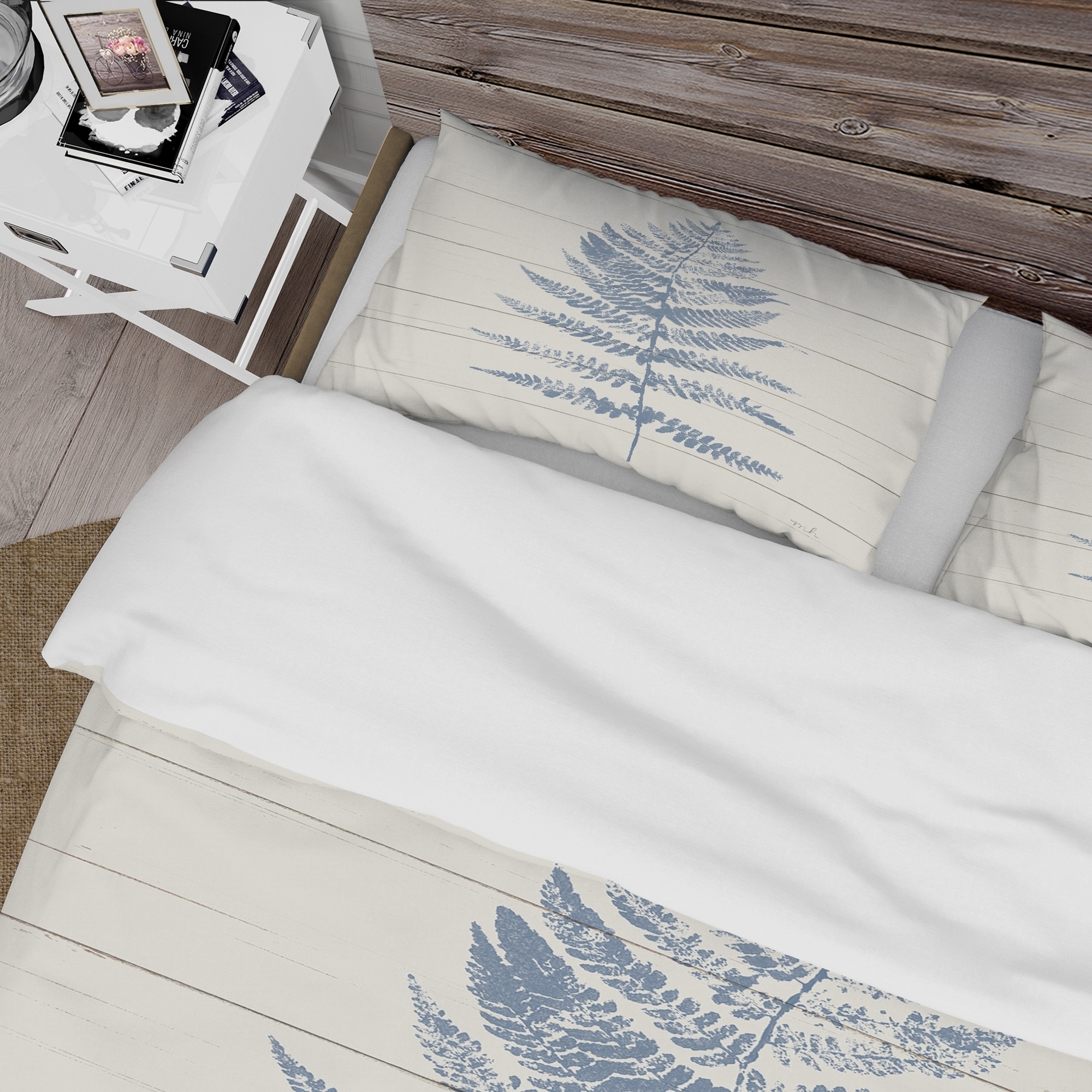 Shop Designart Blue Fern Print On Wood Ii Cottage Bedding Set