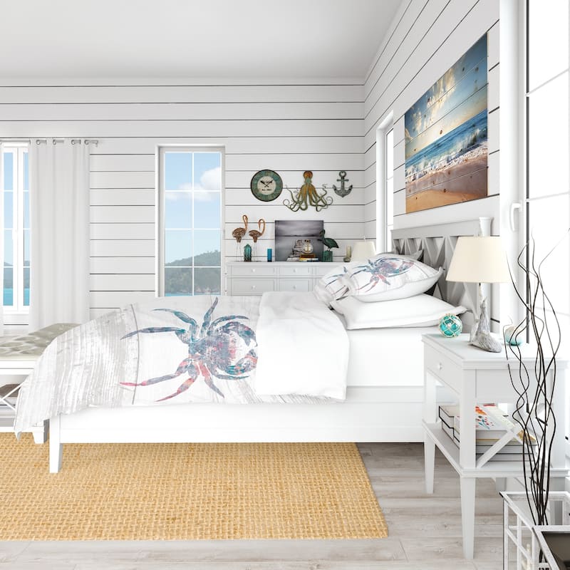 Designart 'Pink Crab Ocean Life' Nautical Bedding Set