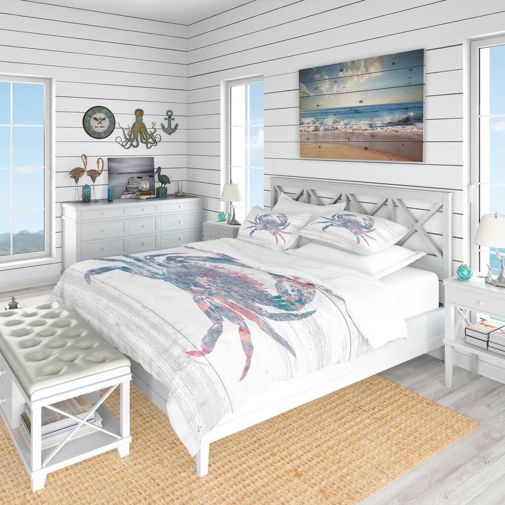 Designart 'Pink Crab Ocean Life' Nautical Bedding Set