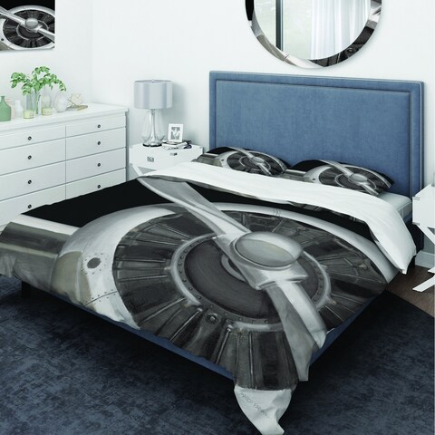 Designart 'Travel by Air Grey Plane' Traditional Bedding Set - Duvet Cover & Shams
