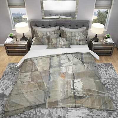 Designart 'Grey Silver Geometric Composition' Geometric Bedding Set - Duvet Cover & Shams