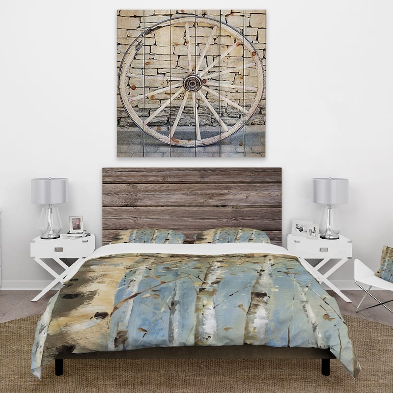 Designart 'White Birch Forest I' Farmhouse Bedding Set - Duvet Cover & Shams