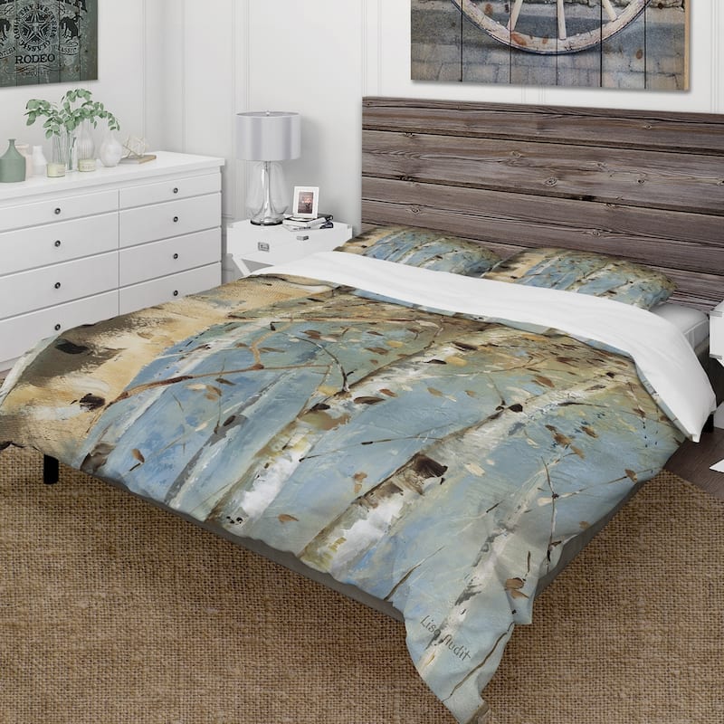 Designart 'White Birch Forest I' Farmhouse Bedding Set - Duvet Cover & Shams