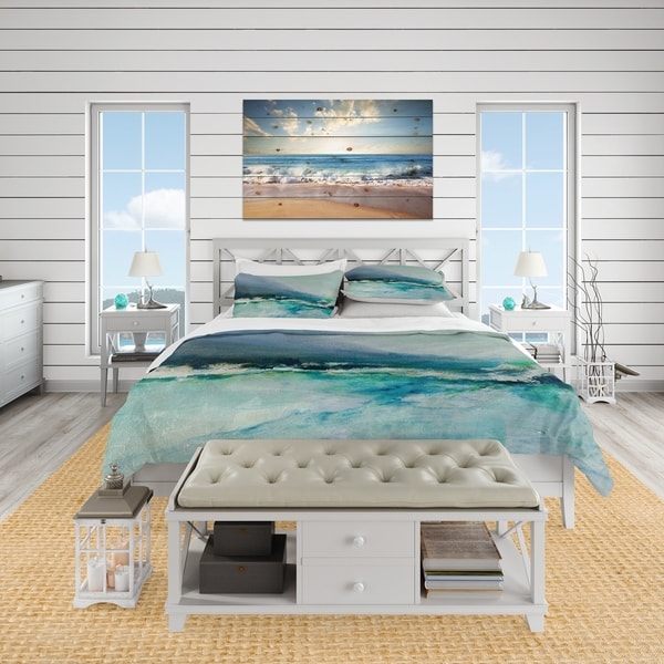 Designart 'Indigo Abstract Watercolor Blue' Coastal Bedding Set