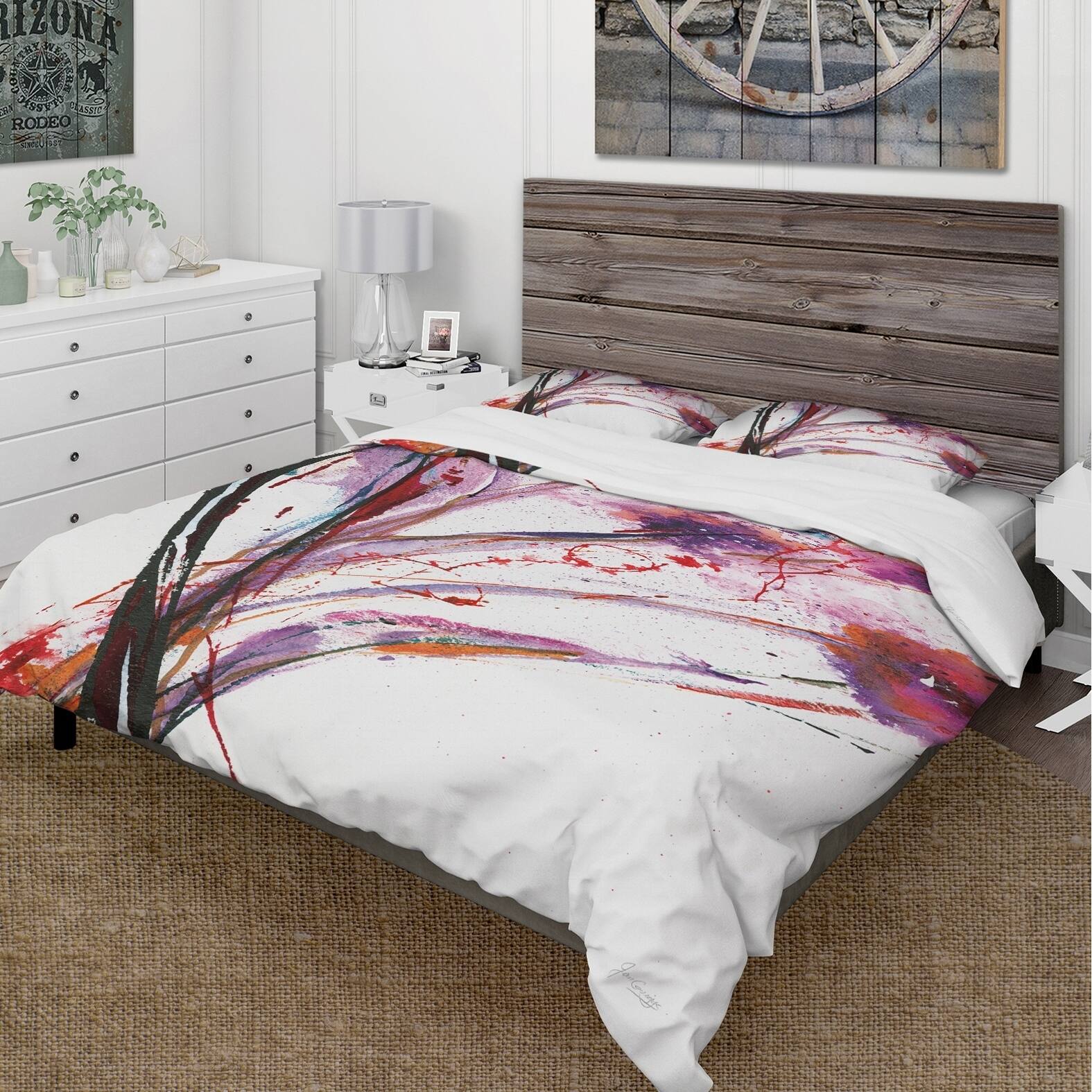 Designart 'Abstract Purple Flowers' Cottage Bedding Set Duvet Cover