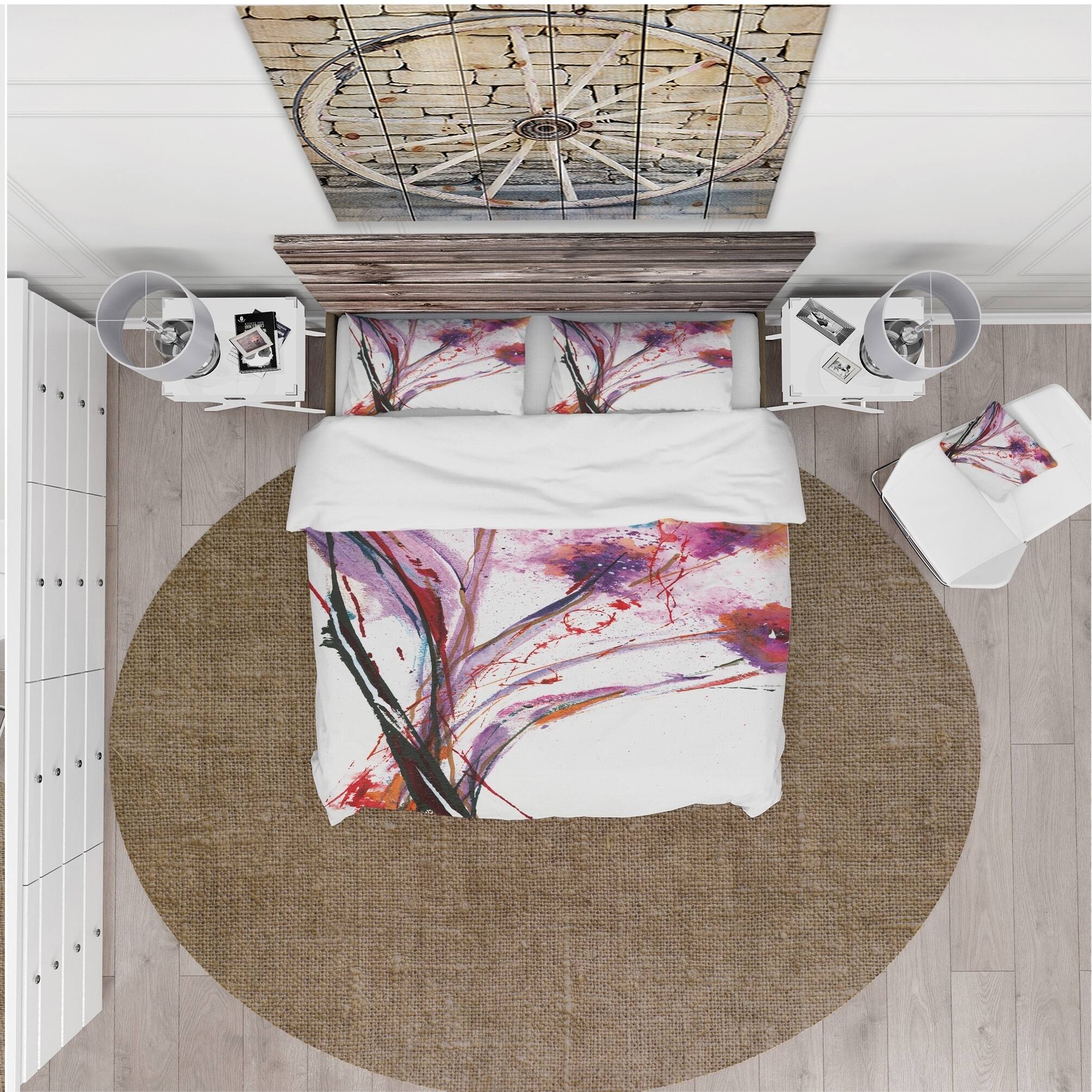 Designart 'Abstract Purple Flowers' Cottage Bedding Set Duvet Cover