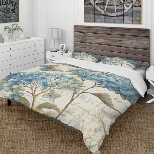 Designart 'butterfly Blue Garden II' Cottage Bedding Set - Duvet Cover & Shams