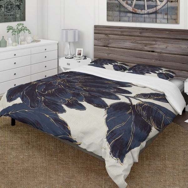 Shop Designart Indigo Gold Metallic Flower Farmhouse Bedding Set