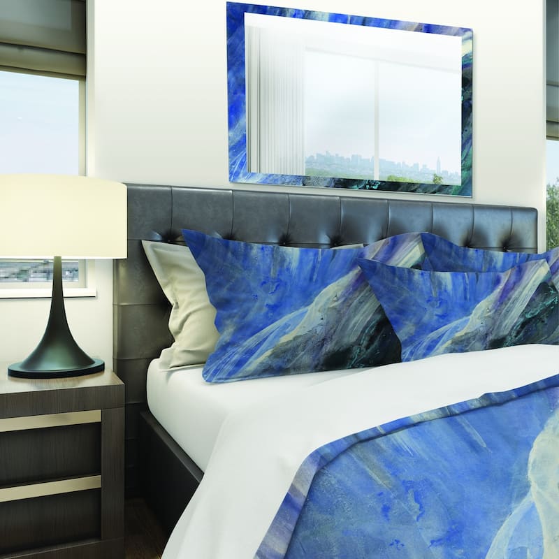 Designart 'Black And Blue Abstract Water Painting' Geometric Bedding Set - Duvet Cover & Shams