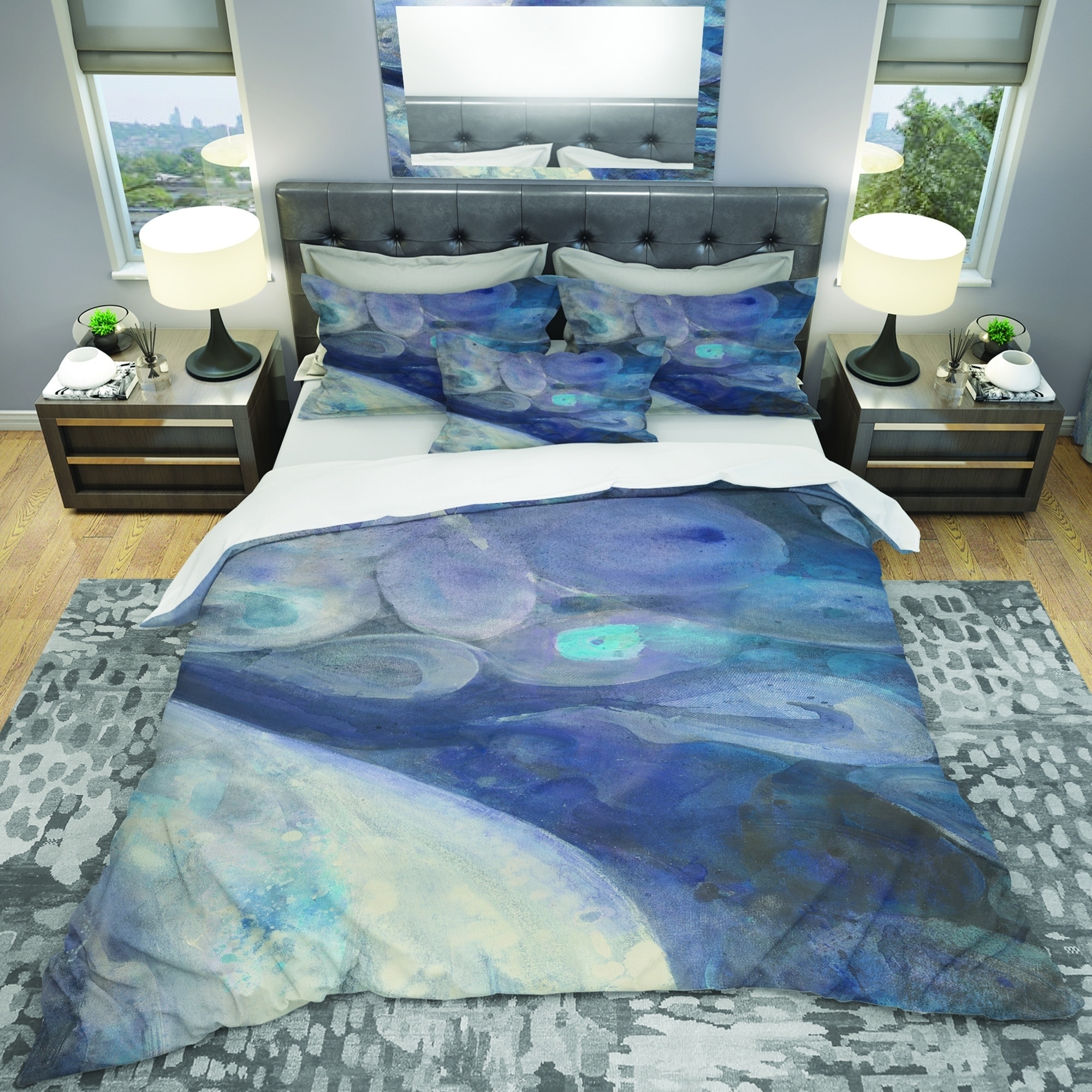 Shop Designart Into The Indigo Stream I Geometric Bedding Set Duvet Cover Shams Overstock 25971710