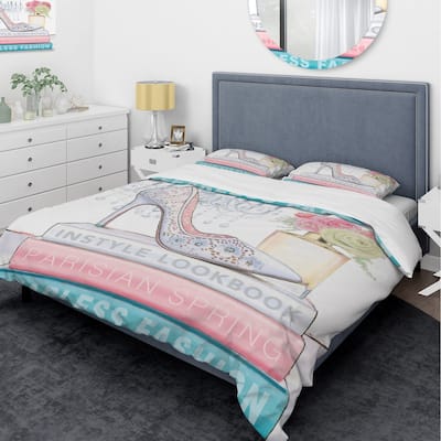 Designart 'Pink Fashion high heels III' Glam Bedding Set - Duvet Cover & Shams