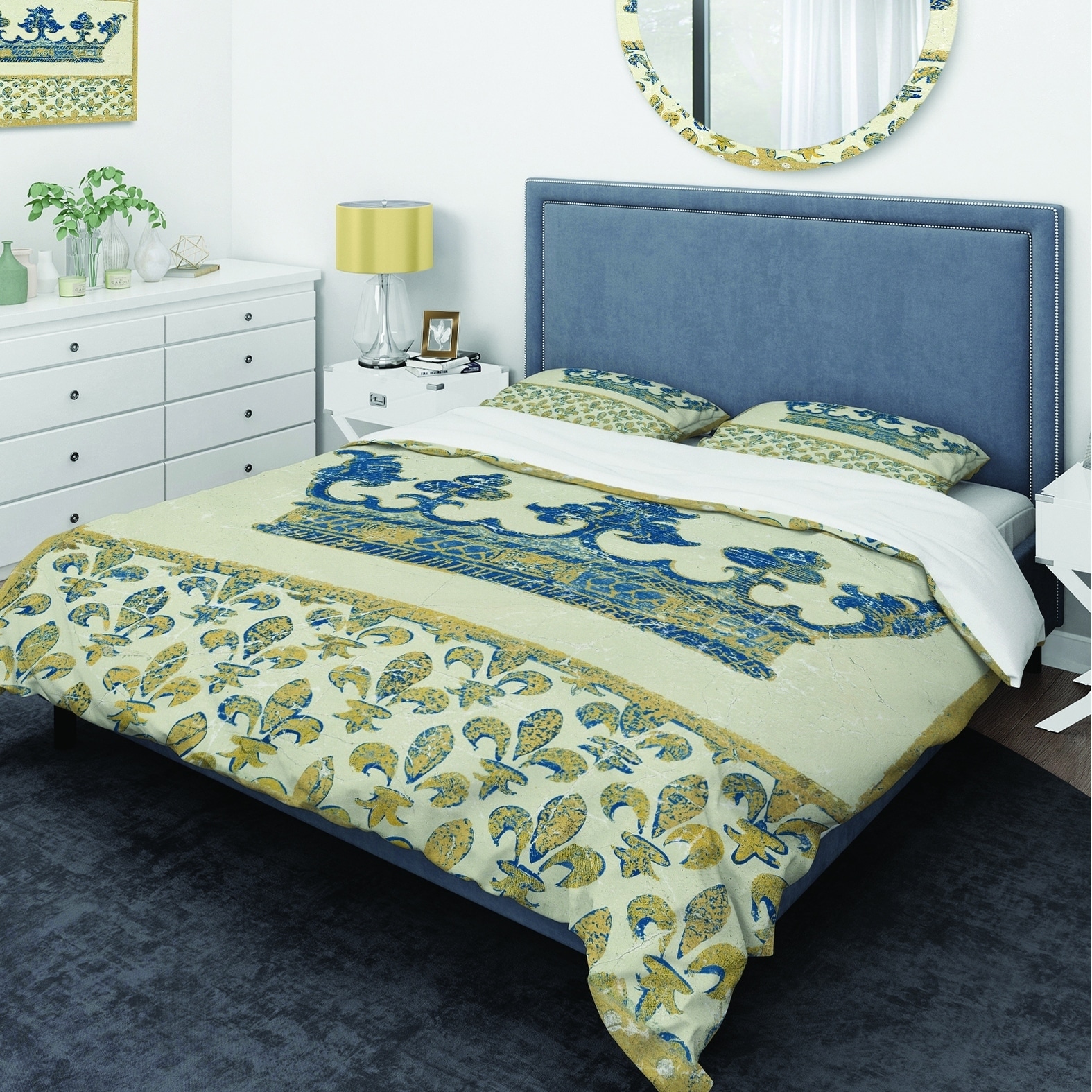 Shop Designart Fleur De Lis Gold Crown Glam Bedding Set Duvet