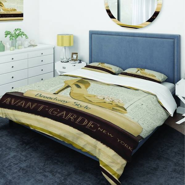 slide 1 of 6, Designart 'Gold Fashion High Hells III' Glam Bedding Set - Duvet Cover & Shams