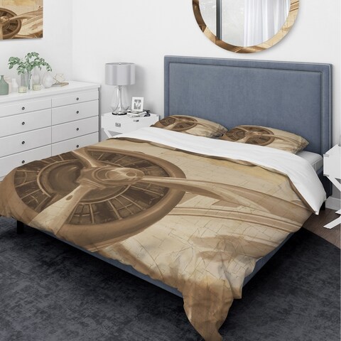 Designart 'Retro Airplanes Sepia' Traditional Bedding Set - Duvet Cover & Shams