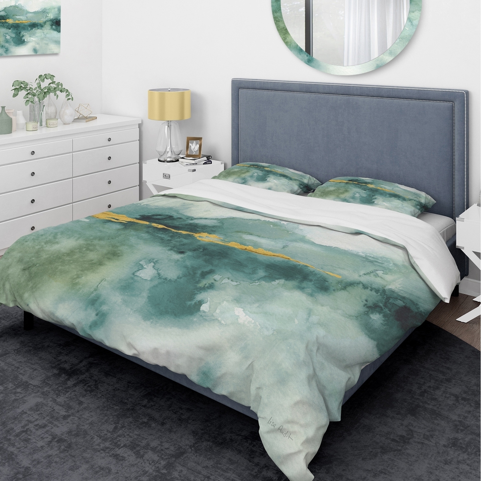Designart Blue Watercolor Impression With Gold Glam Bedding Set Duvet Cover Shams On Sale Overstock 25971773
