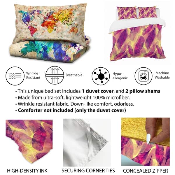 Shop Designart Golden Glam World Map Glam Bedding Set King Size