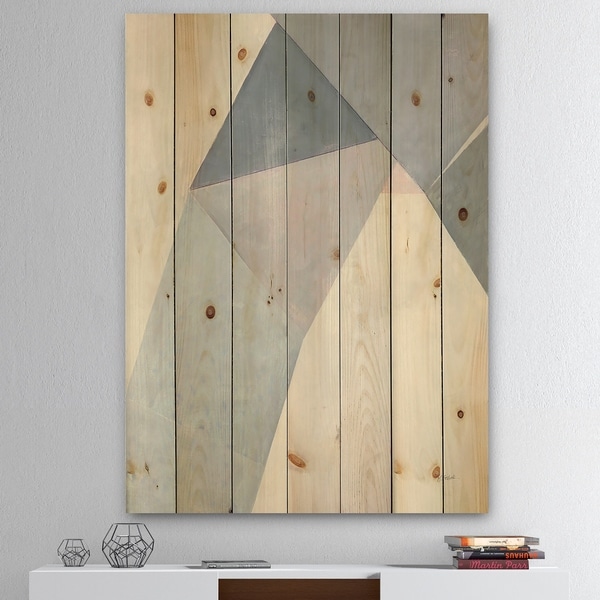 Designart 'Purple Geometric Bridge II' Mid-Century Modern Print on Natural Pine Wood - Grey/Purple
