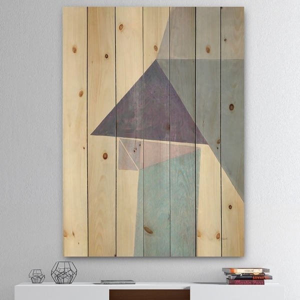 Designart 'Purple Geometric Bridge I' Mid-Century Modern Print on Natural Pine Wood - Grey/Purple