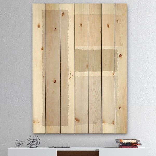 Designart 'Painted Simple Form Neutral on White' Modern Geometric Print on Natural Pine Wood - Brown