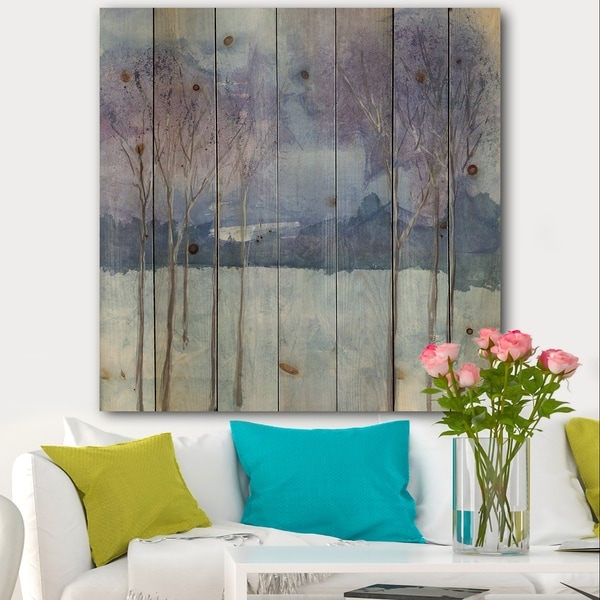 Designart 'Evening Serenade II' Traditional Landscape Print on Natural Pine Wood - Blue/Brown