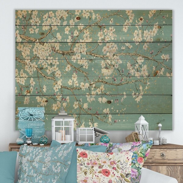 Designart 'Blue April Tree' Traditional Print on Natural Pine Wood - Blue