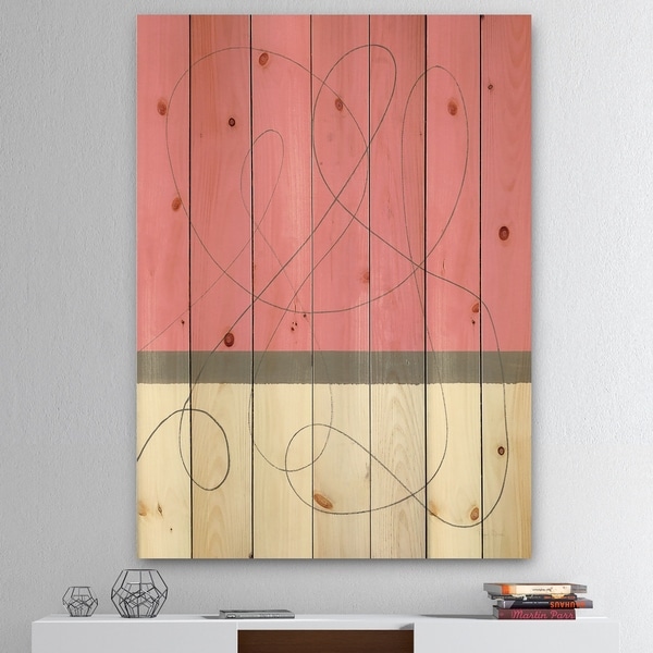 Designart 'Geometric Neapolitan II' Shabby Chic Print on Natural Pine Wood - Pink/White