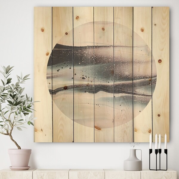 Designart 'Circle Marble I' Modern Geometric Print on Natural Pine Wood - Multi-color