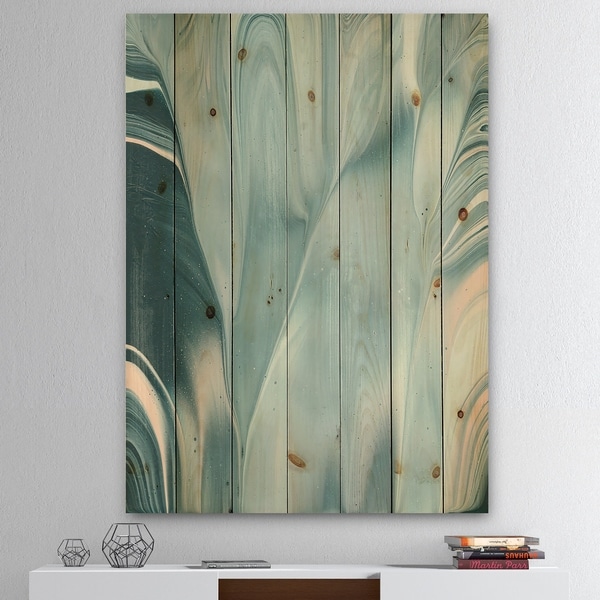Designart 'Blue Modern Water I' Modern Transitional Print on Natural Pine Wood - Blue