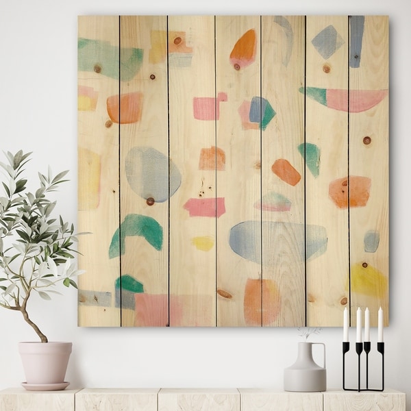 Designart 'Joy Geometric Simple' Mid-Century Modern Print on Natural Pine Wood - Multi-color