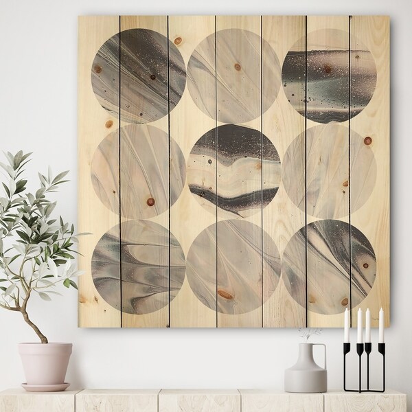 Designart 'Circle Marble III' Modern Geometric Print on Natural Pine Wood - Multi-color