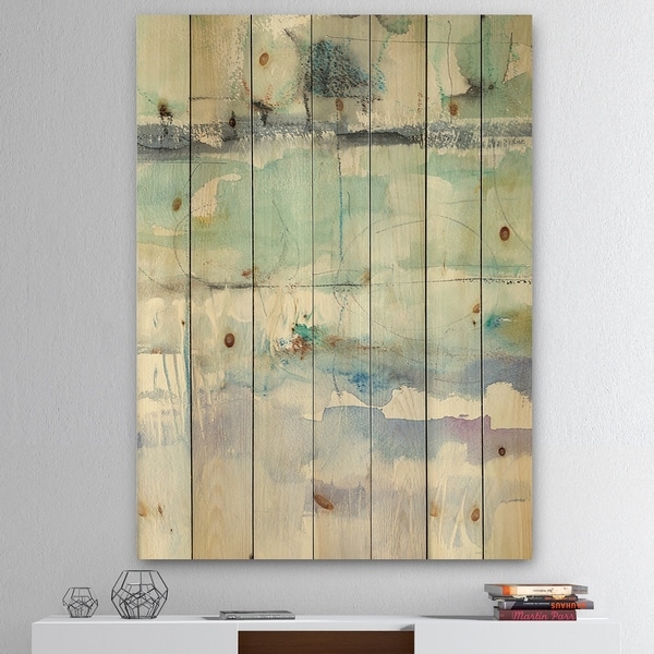 Designart 'Blue Abstract Panel II' Geometric Print on Natural Pine Wood - Grey/Blue