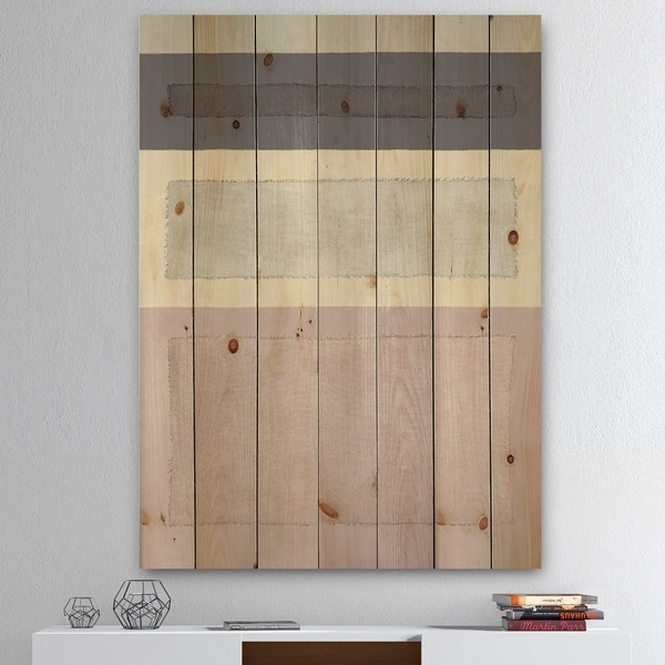Designart 'Painted Weaving IV FB' Modern & Contemporary Print on Natural Pine Wood - Grey/Pink