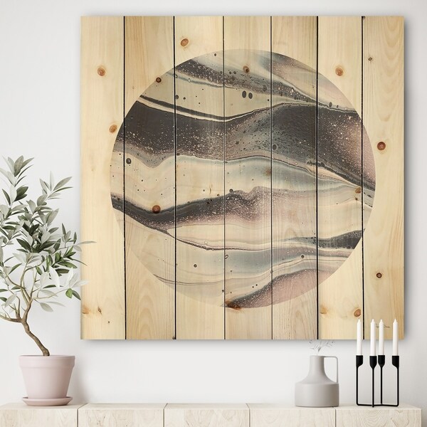 Designart 'Circle Marble II' Modern Geometric Print on Natural Pine Wood - Multi-color