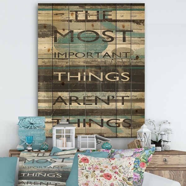 Designart 'Blue Zephyr Quote II' Cottage Inspirational Print on Natural Pine Wood - Grey/Blue