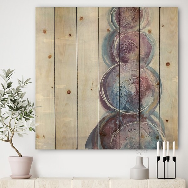 Designart 'Purple Starting Over I' Modern Geometric Print on Natural Pine Wood - Purple