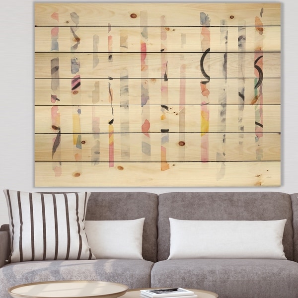Designart 'Multi-Color Geometric Bars' Modern Transitional Print on Natural Pine Wood - Multi-color