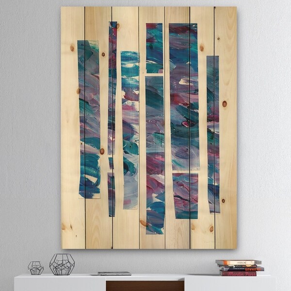 Designart 'Ribbons of Jewels II' Modern Geometric Print on Natural Pine Wood - Multi-color
