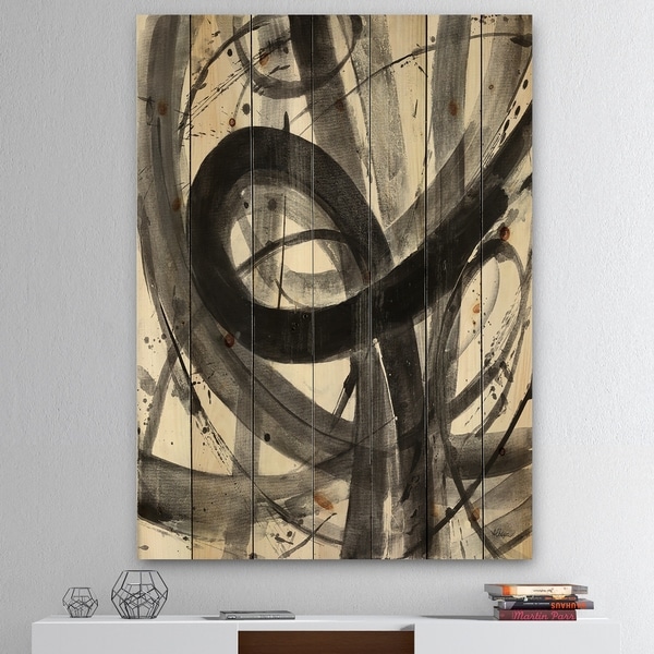 Designart 'Black and White Minimalistic Painting' Modern & Transitional Print on Natural Pine Wood - Grey