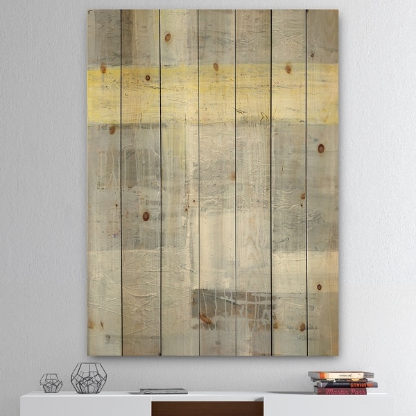 Designart 'Patchwork Abstract I' Modern & Contemporary Print on Natural Pine Wood - Grey