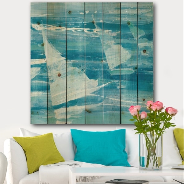 Designart 'From the Shore I' Nautical & Beach Print on Natural Pine Wood - Blue