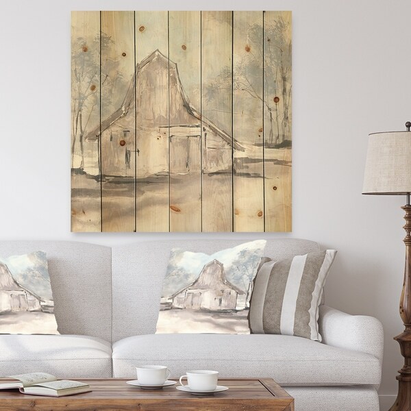 Designart 'Farmhouse Barn Grey VI' Modern Farmhouse Print on Natural Pine Wood