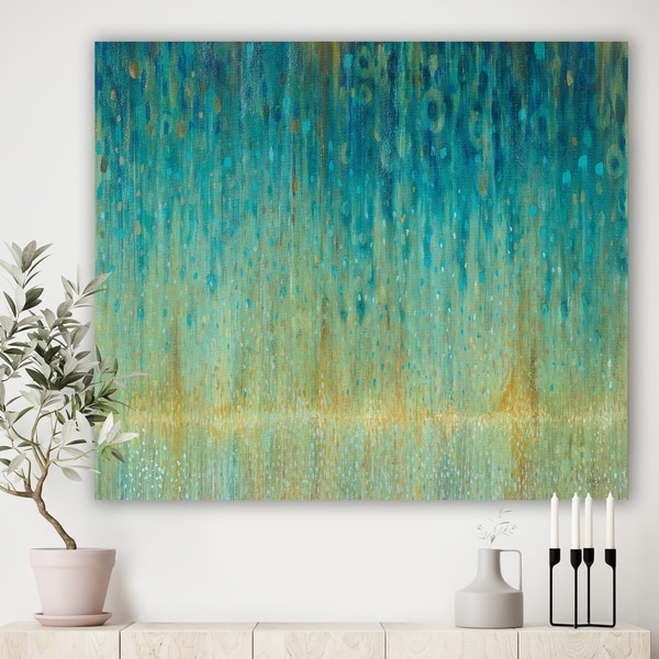 Designart 'Rain Abstract Panel' Modern & Contemporary Print on Natural Pine Wood - Blue