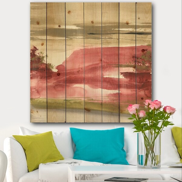Designart 'Red Rock I' Traditional Print on Natural Pine Wood - Red