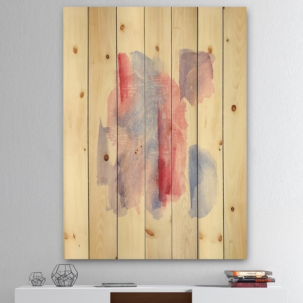 Designart 'geometric Pastel I' Mid-Century Modern Print on Natural Pine Wood - Red