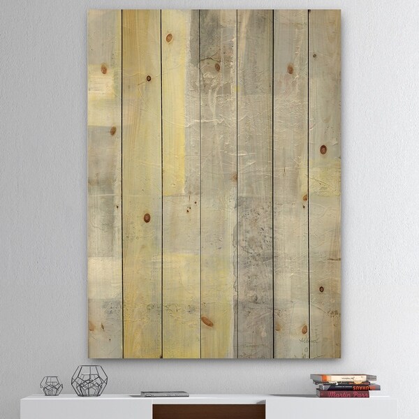 Designart 'Patchwork Abstract II' Modern & Contemporary Print on Natural Pine Wood - Grey
