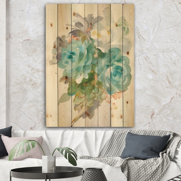 Designart 'Multicolor French Bouquet II' Farmhouse Print on Natural Pine Wood - Blue/Brown